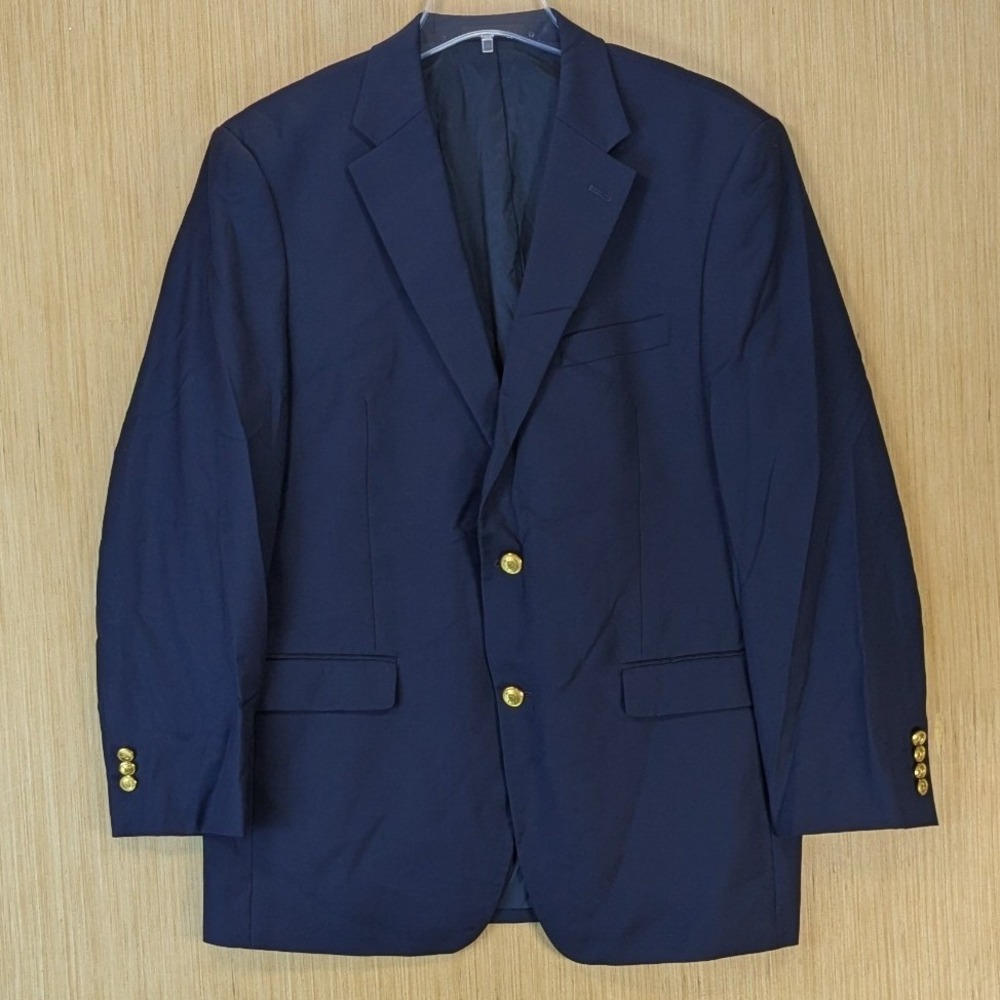 Lauren Ralph Lauren Mens 42R 44 Navy Blue 100% Wool 2-Button Gold Button Blazer